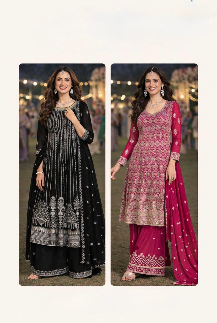 ROYAL PREMIUM GEORGETTE SHARARA-GHARARA SET- MZ-Black