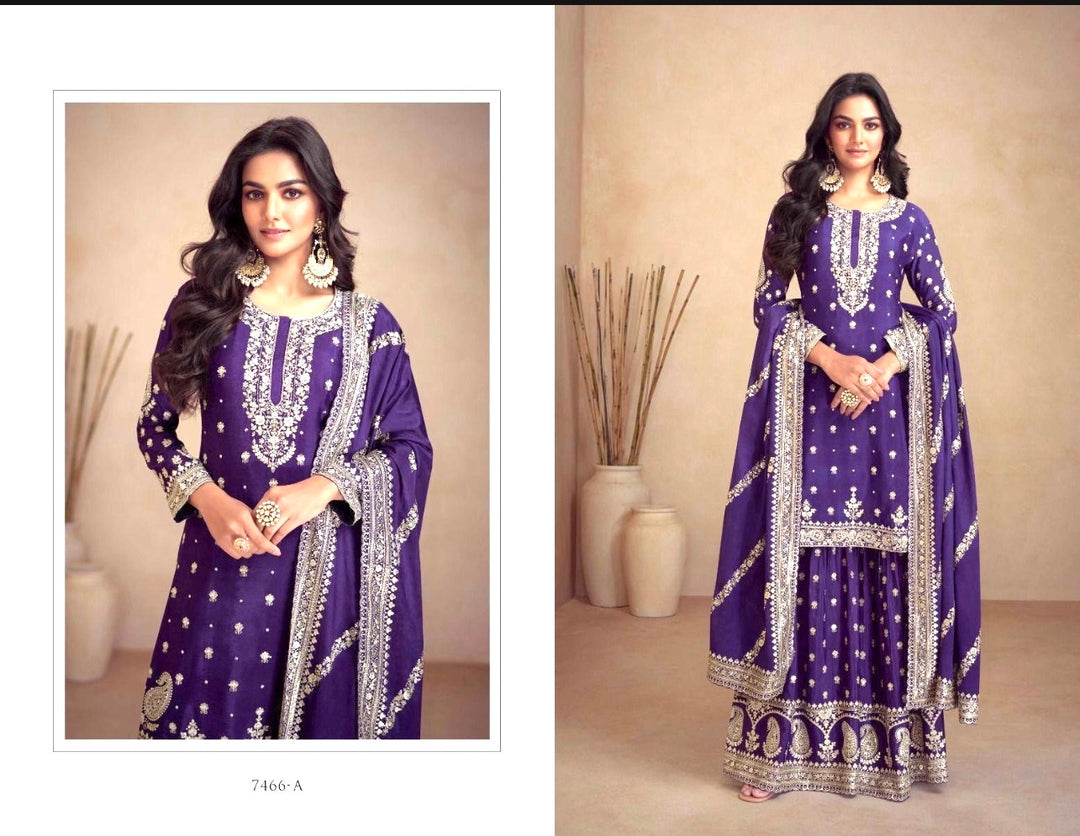 ROYAL PREMIUM CHINON SHARARA-GHARARA SET- Purple