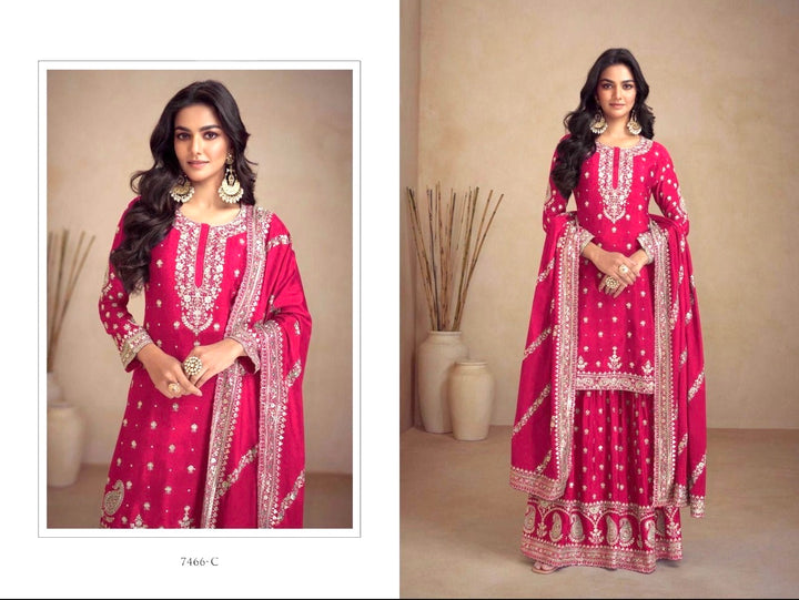 ROYAL PREMIUM CHINON SHARARA-GHARARA SET- Hot Pink