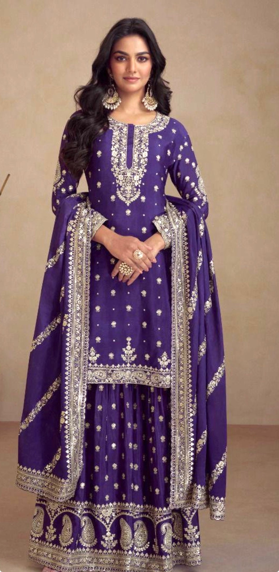 ROYAL PREMIUM CHINON SHARARA-GHARARA SET- Purple