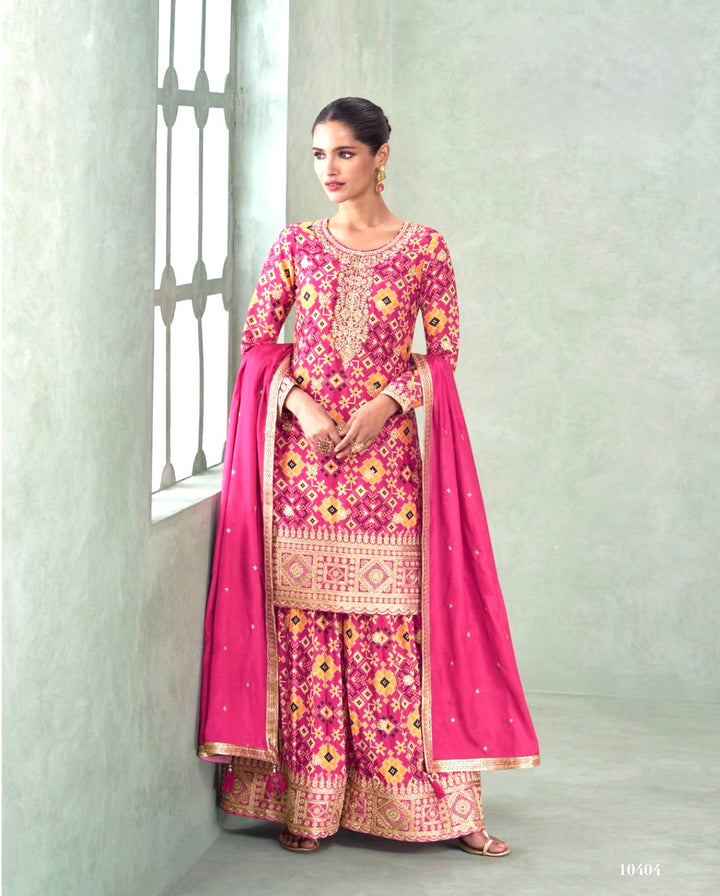 ROYAL PREMIUM CHINON SHARARA-GHARARA SET- MB-Pink-Multi