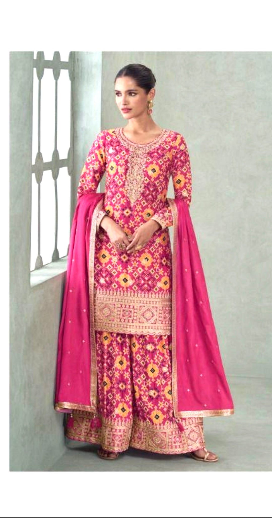 ROYAL PREMIUM CHINON SHARARA-GHARARA SET- MB-Pink-Multi