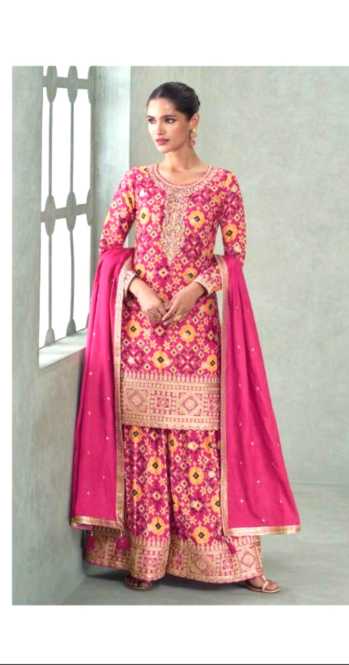 ROYAL PREMIUM CHINON SHARARA-GHARARA SET- MB-Pink-Multi