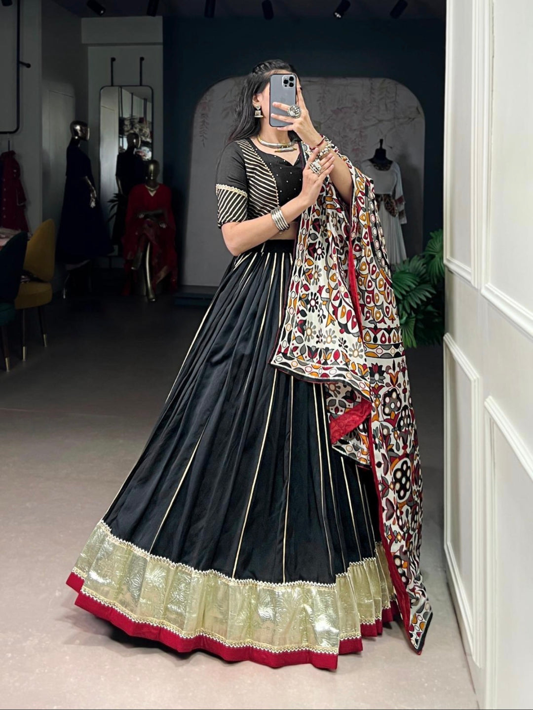 NAVRATRI COLLECTION- Chanderi Garba- Black