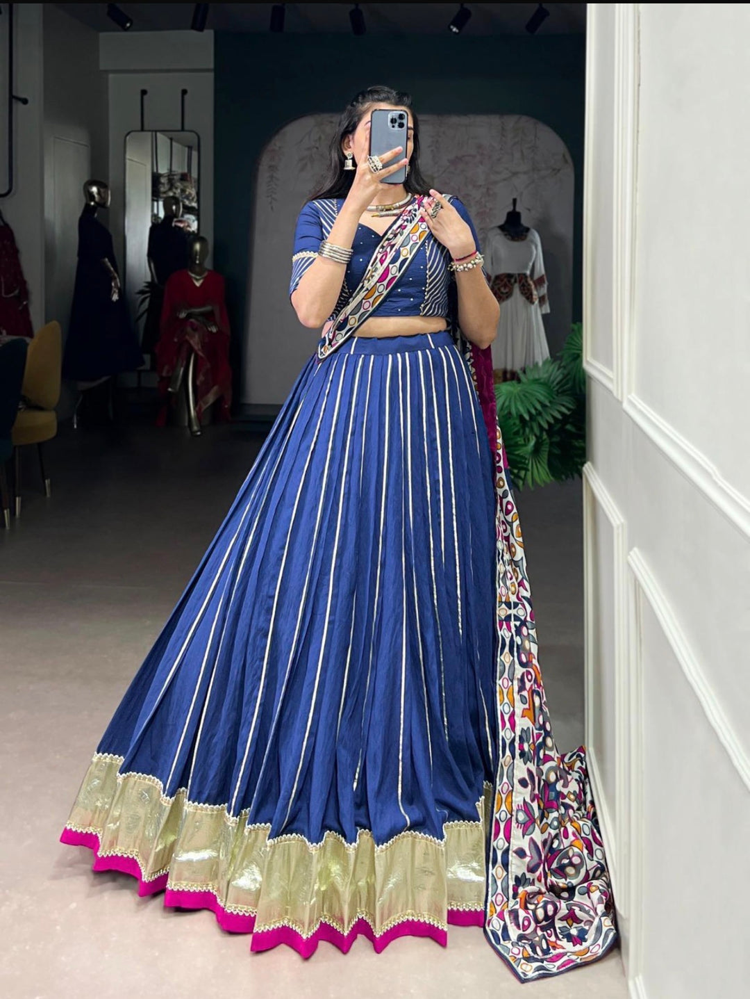 NAVRATRI COLLECTION- Chanderi Garba- Blue