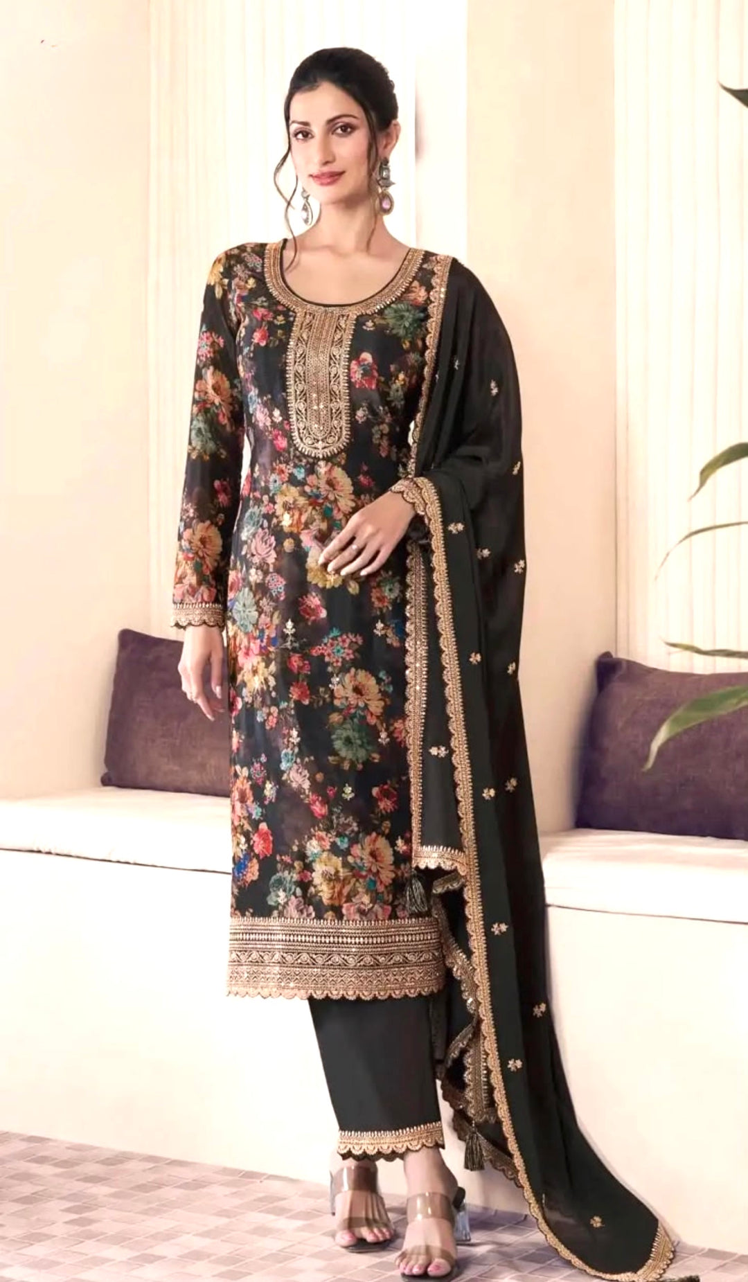 FESTIVE ELEGANCE | DESIGNER KAMEEZ and PANT SET  - KPDP- Black