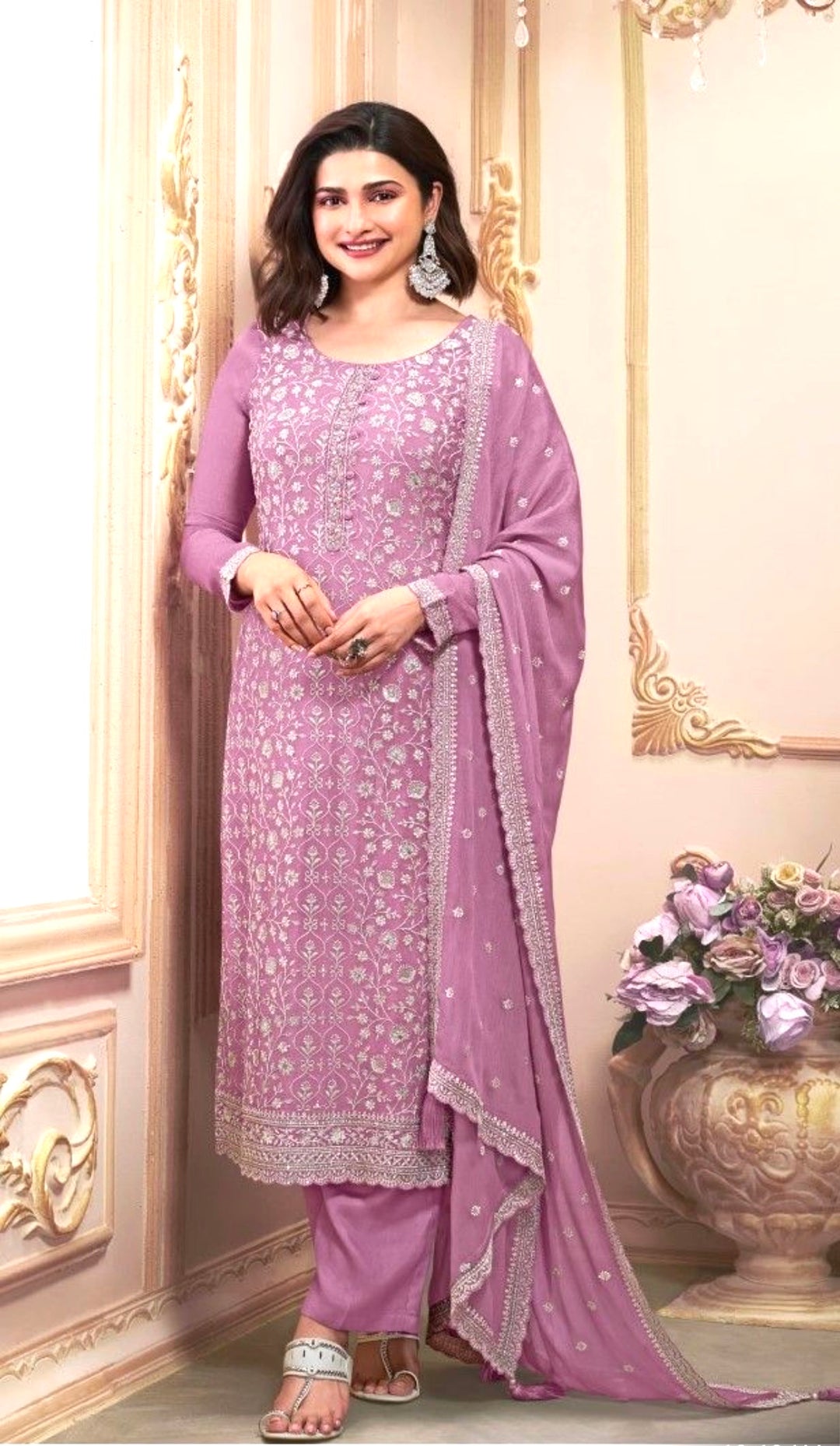 ELEGANT THREAD-EMBROIDERED SALWAR KAMEEZ - VS- Light Purple