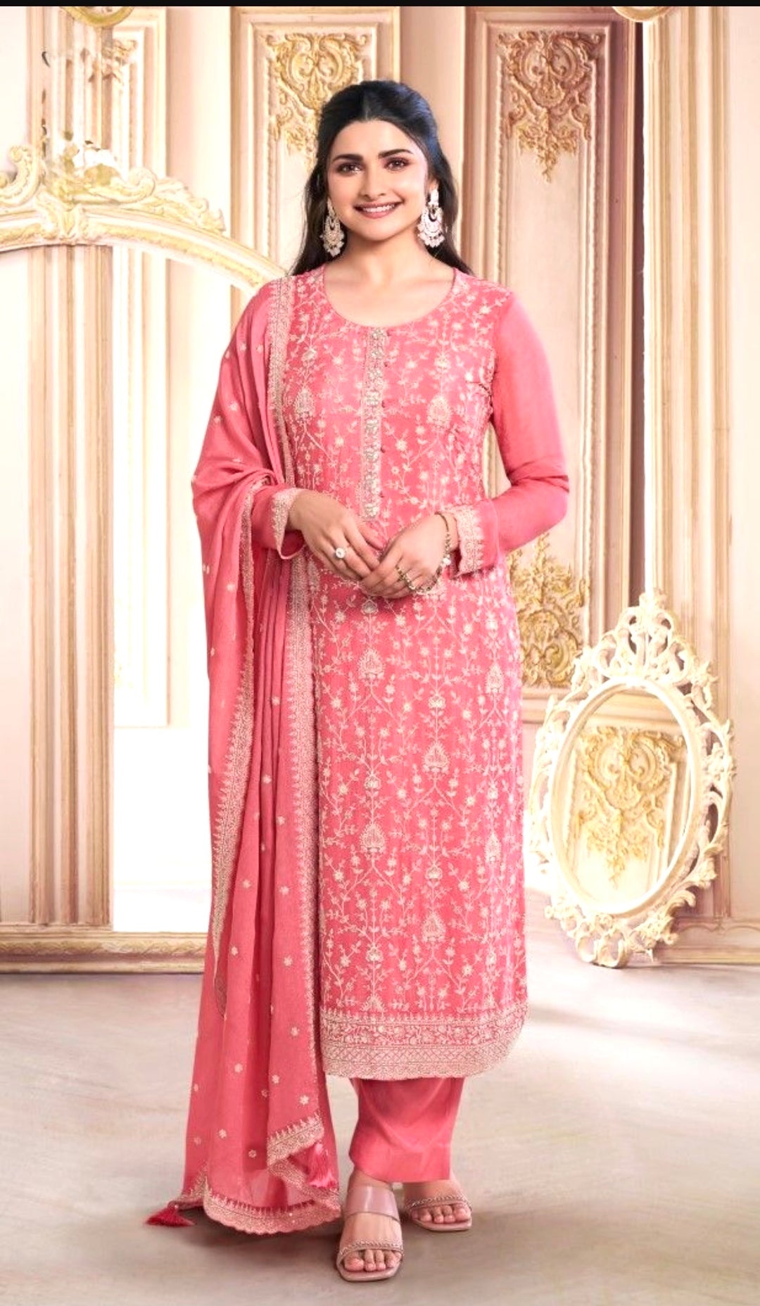 ELEGANT THREAD-EMBROIDERED SALWAR KAMEEZ - VS- Peach