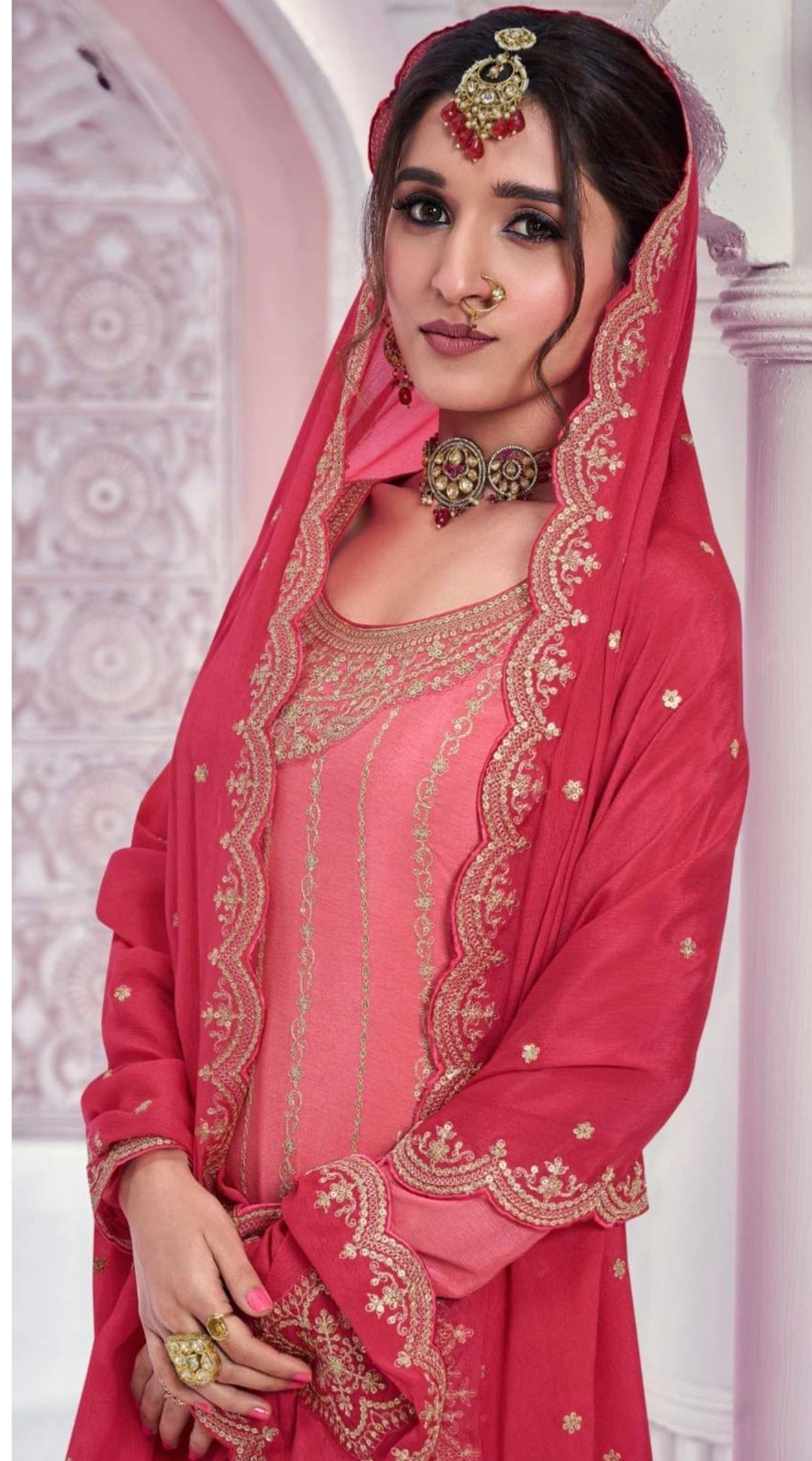 HEAVY EMBROIDERED SHARARA–GHARARA SET- Peach