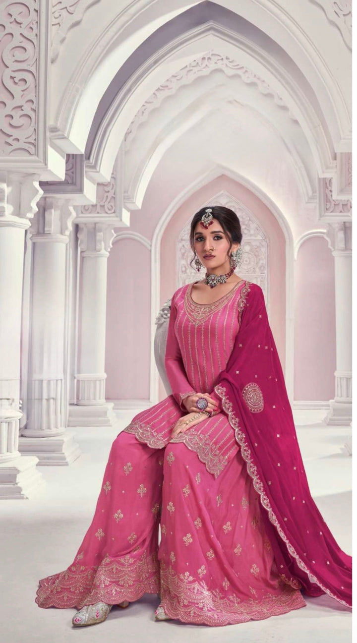 HEAVY EMBROIDERED SHARARA–GHARARA SET- Pink