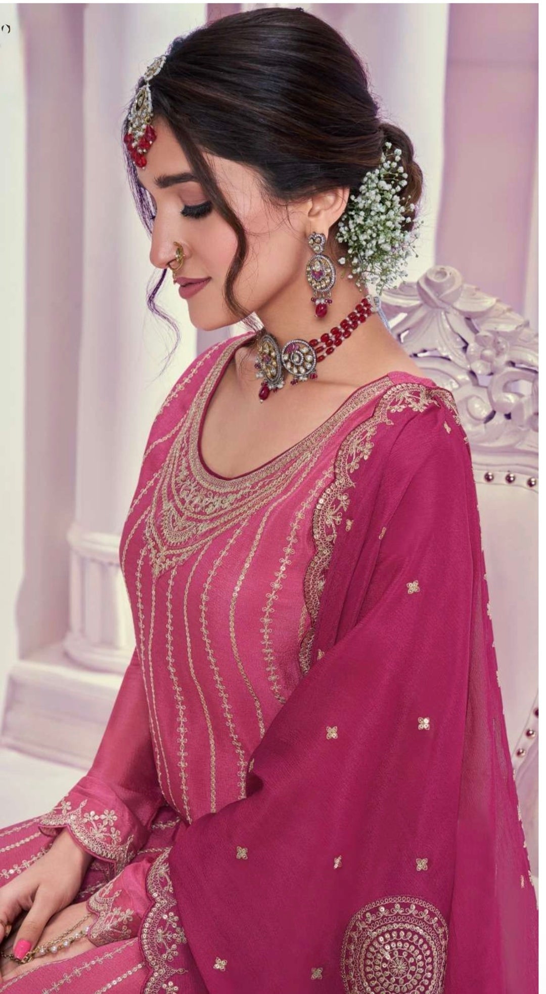 HEAVY EMBROIDERED SHARARA–GHARARA SET- Pink