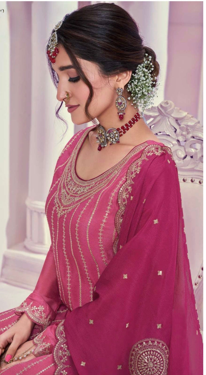 HEAVY EMBROIDERED SHARARA–GHARARA SET- Pink