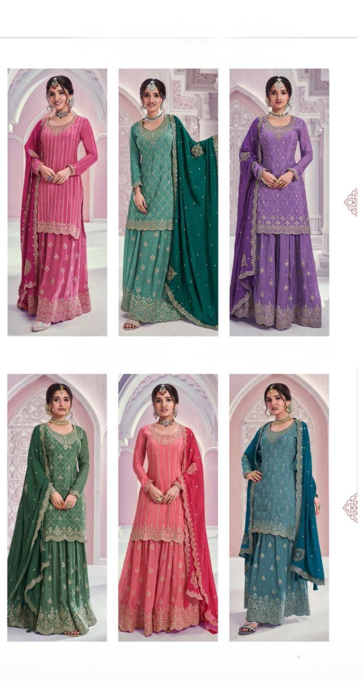 HEAVY EMBROIDERED SHARARA–GHARARA SET- Peach