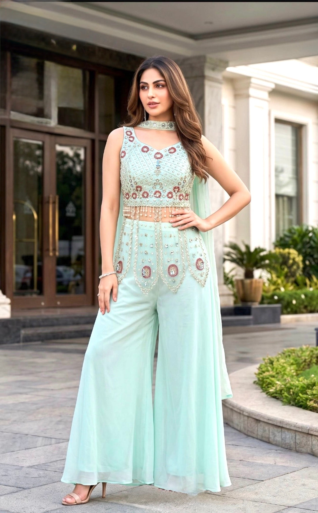GORGEOUS 3-PIECE INDO-WESTERN ENSEMBLE- Light Blue
