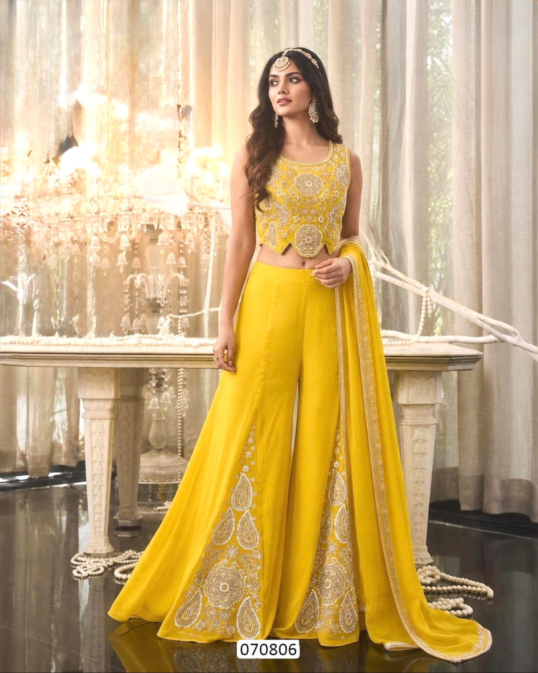 GORGEOUS 3-PIECE INDO-WESTERN ENSEMBLE- Yellow