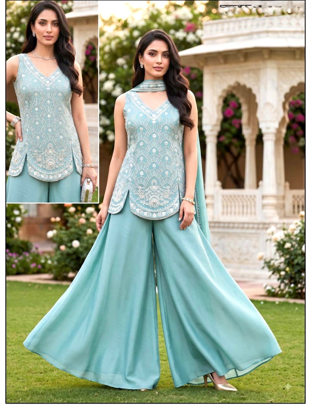 STUNNING 3-PIECE INDO-WESTERN OUTFIT- RFH- Sea Blue