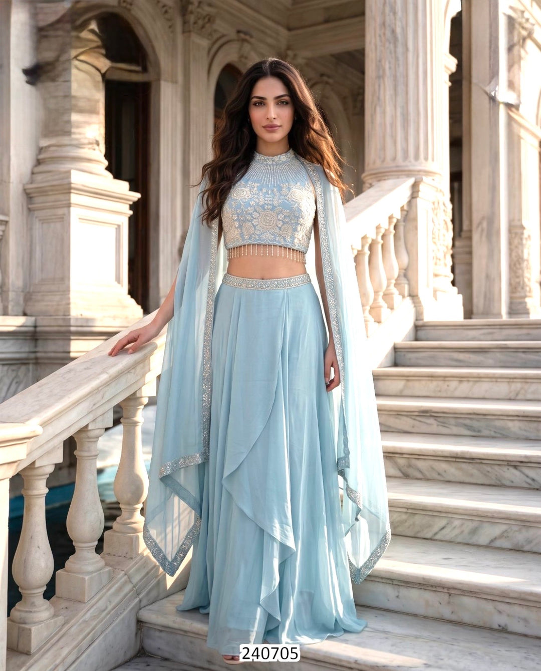 STUNNING 3-PIECE INDO-WESTERN OUTFIT- RFH- Light Blue