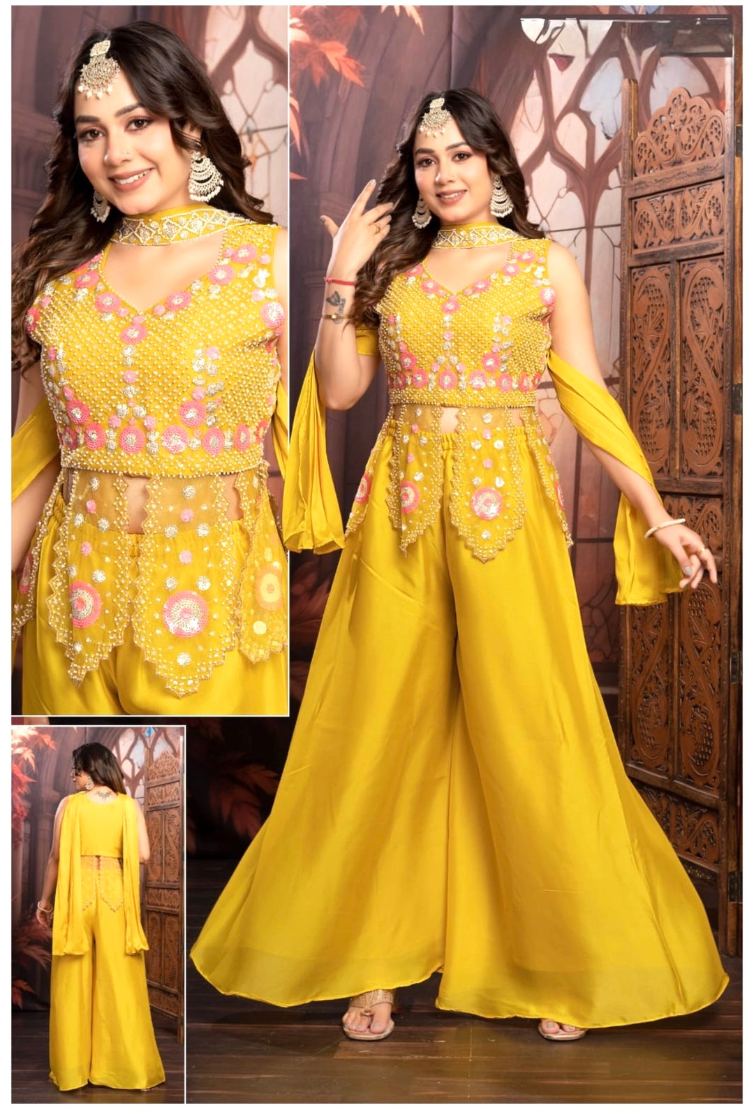 GORGEOUS 3-PIECE INDO-WESTERN ENSEMBLE- Yellow-Pink