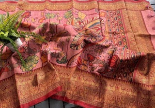Kalamkari Saree- Pink-Red Combo