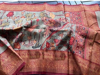 Kalamkari Saree- Red-Grey