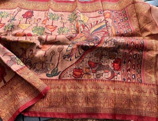 Kalamkari Saree- Red- Light Peach