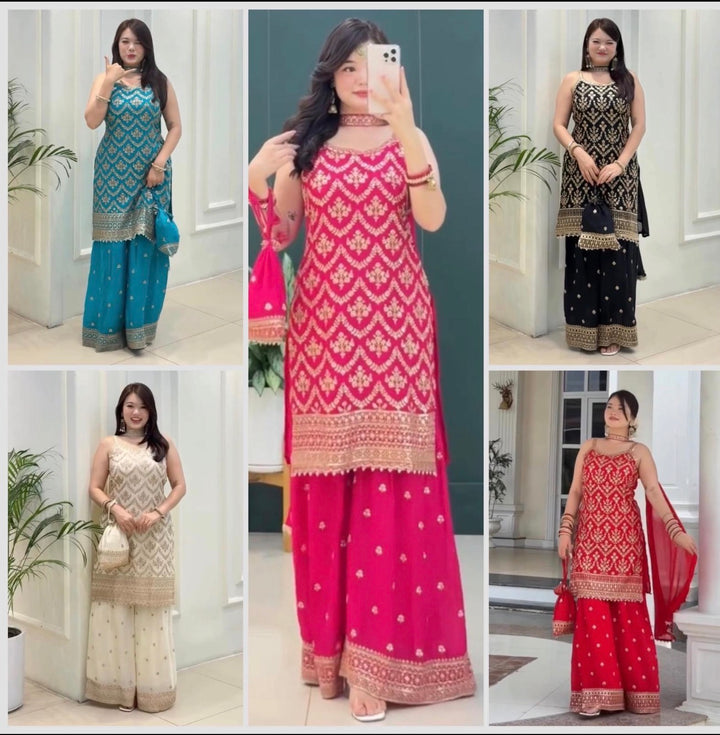 Top, Palazzo and Dupatta- RFH- Burgundy