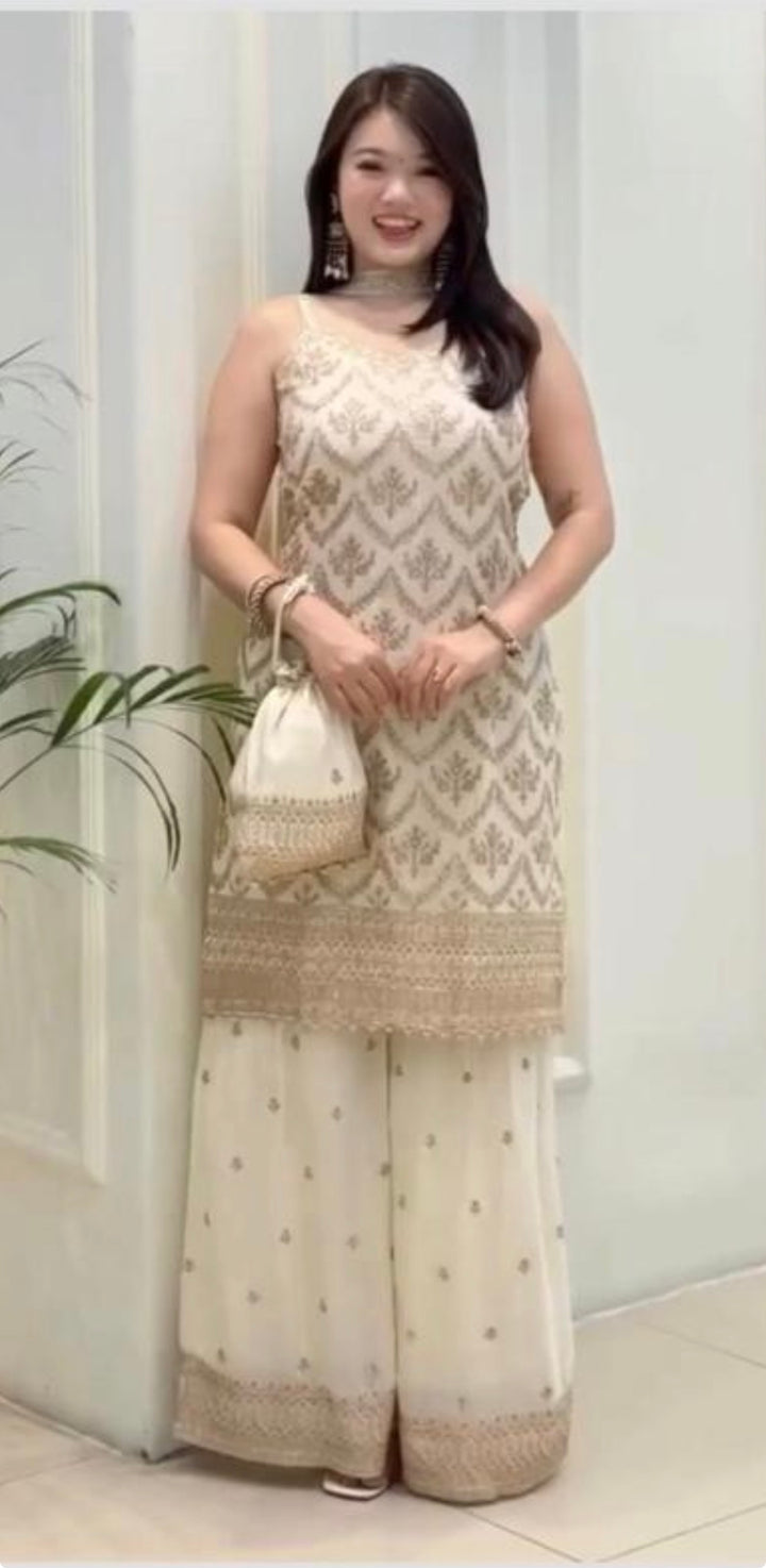 Top, Palazzo and Dupatta- RFH- White