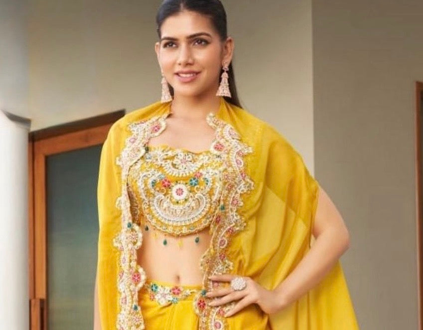 Embroidered Shrug & Dhoti Style Plazzo- RFH- Yellow