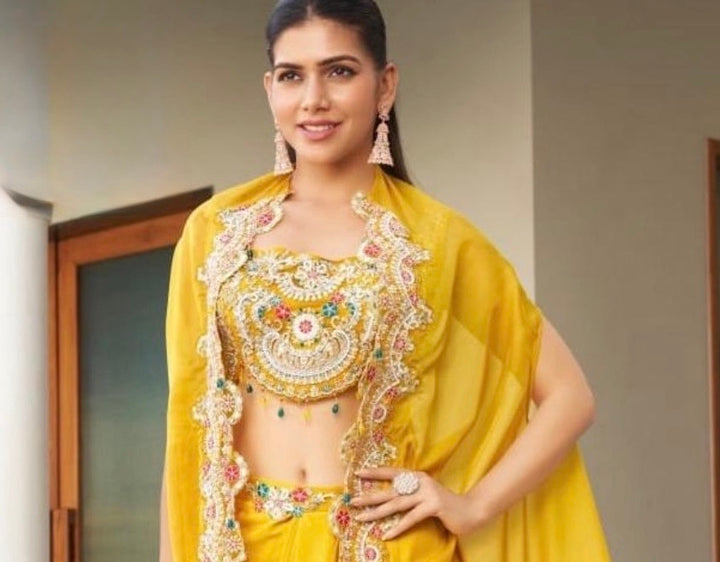 Embroidered Shrug & Dhoti Style Plazzo- RFH- Yellow