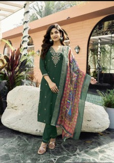 Luxury Salwar Kameez Set -RO- Bottle Green