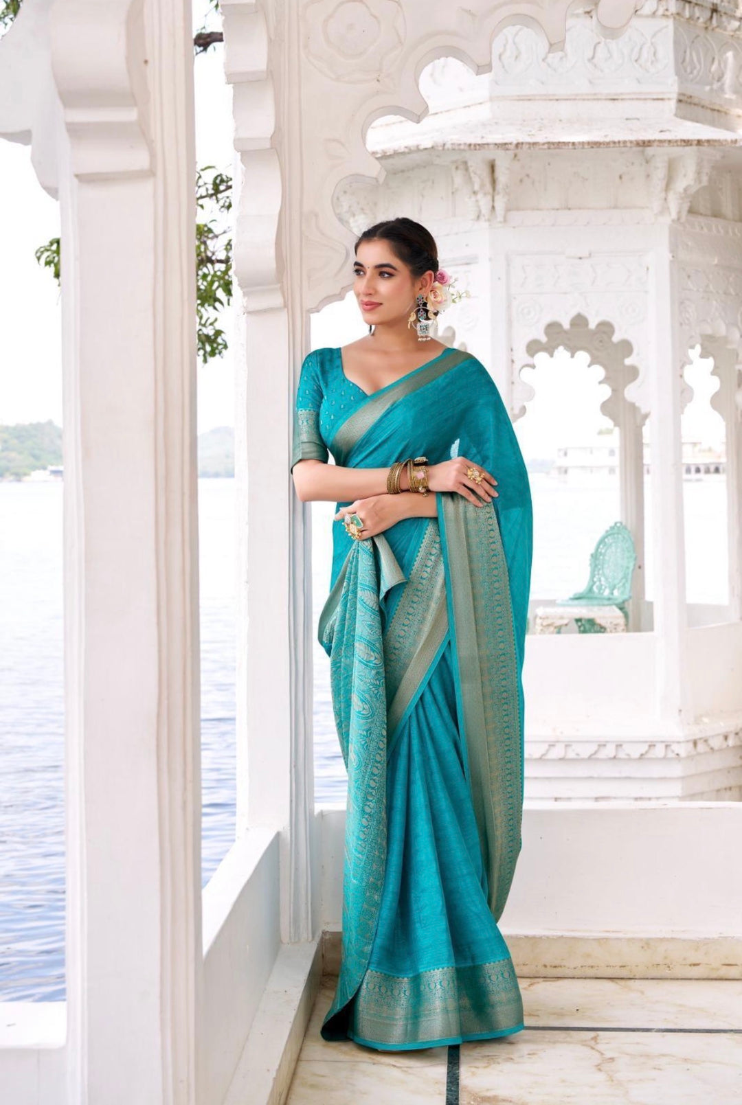 Luxury Georgette Saree- Deep Turquoise