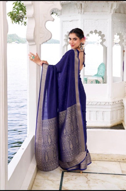 Luxury Georgette Saree-Blue