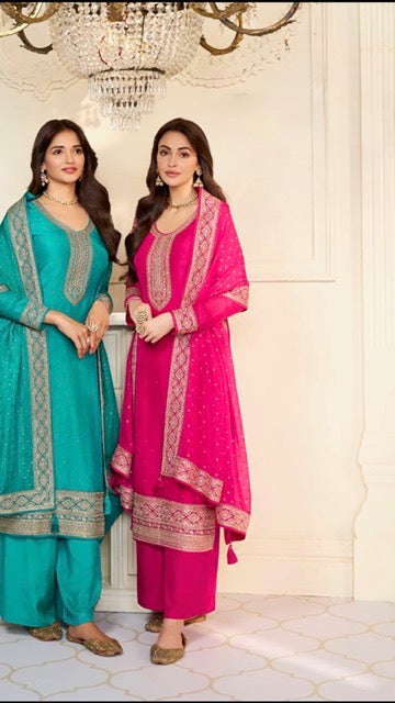 Muga Silk Salwar Kameez-VS- Sea Blue