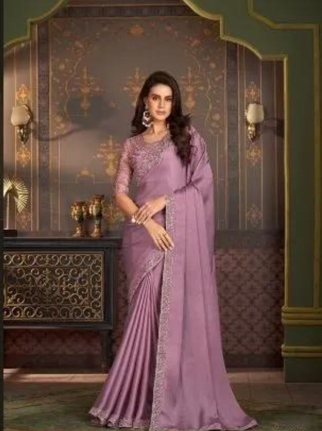Majestic Shaded Silk Saree with Satin Silk Blouse- Purple