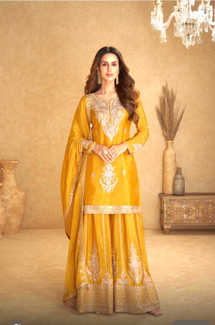 Real Chinon Silk Sharara- Gharara -GN- Yellow