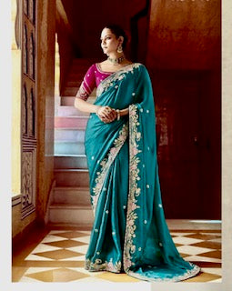 Designer Saree KP- Bottle Green