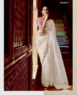 Designer Saree KP- Off white- Pink