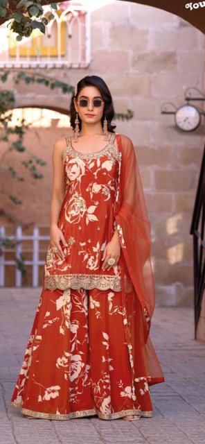 Sharara Gharara G4- Orange with Print