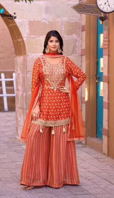 Sharara Gharara G4- Orange with Embroidery