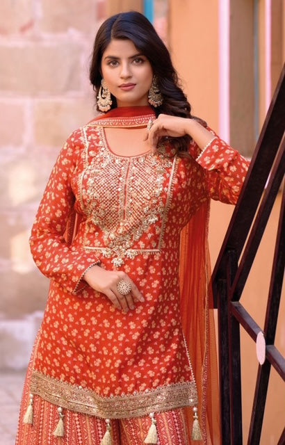 Sharara Gharara G4- Orange with Embroidery