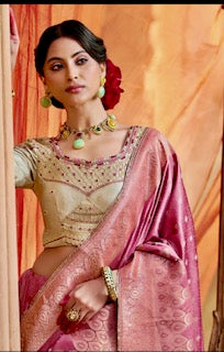 Designer Saree KK- Peach- Cream