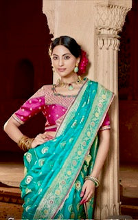 Designer Saree KK- Blue - Pink