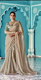Designer Saree KA- Ivory Brown