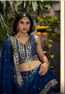 Designer Lehenga- Dola Silk- Navy Blue